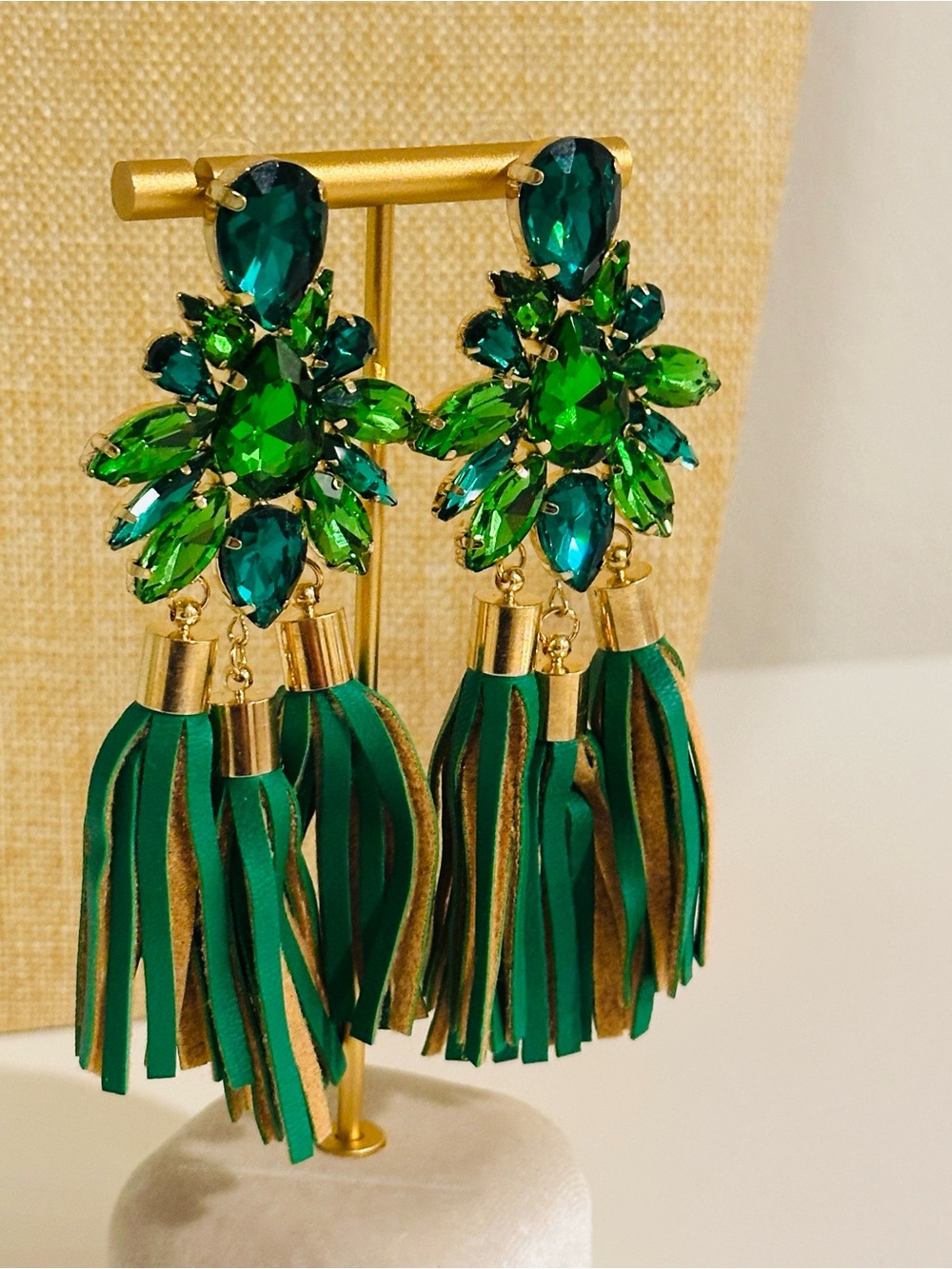 Fashion Jewelry Emerald and Teal Crystal Tassel Earrings
